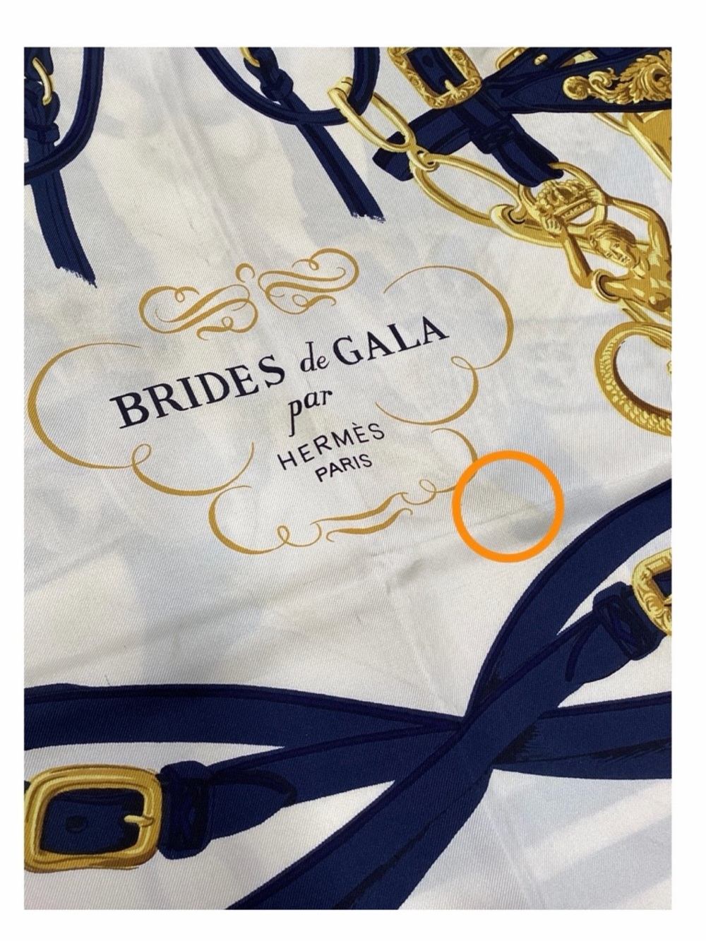 (1) Hermès—“Brides de Gala” Navy Silk Scarf, Vintage - Picture 6 of 7